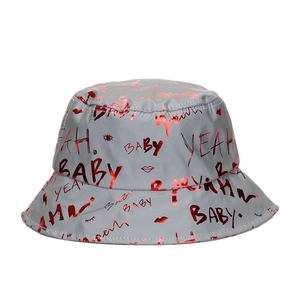 Reflective Graffiti Bucket Hat Polyester Luminous Letter Print Sun Protection Outdoor Streetwear For Men Women