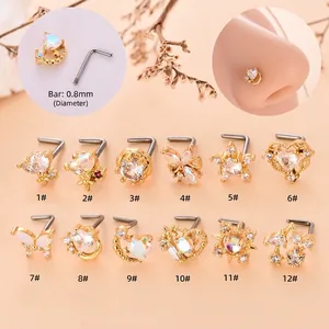 Piercing Naso Acciaio Inossidabile Forma L Zirconia Cuore Stella Farfalla Luna Gioielli Per Donne