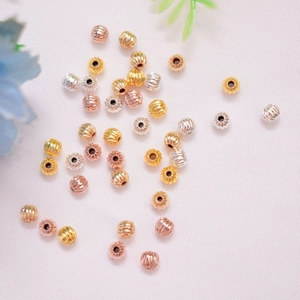 Pumpkin Ridged Spacer Beads Copper Gold Plated For DIY Bracelet Necklace Jewelry Making Striped Round Metal Material