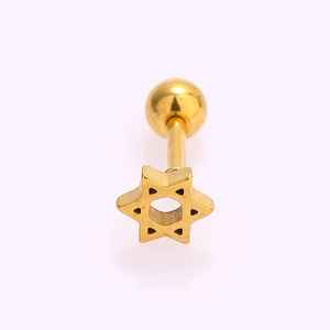 316L stainless steel gold barbell cartilage earring with a hexagonal star design