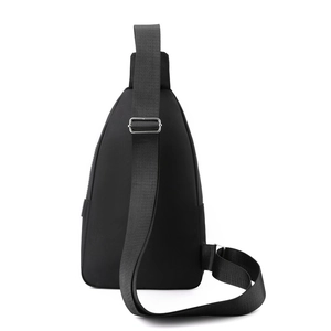 Black Oxford cloth chest bag for women showing the back side and adjustable strap detail