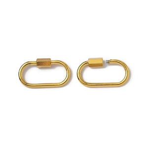 Macro view of gold oval screw clasp hardware for DIY jewelry making and linking