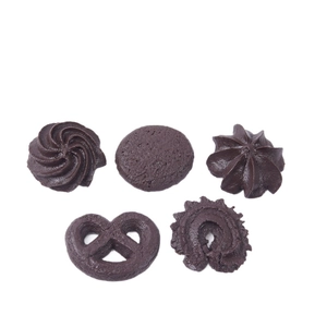 Five assorted brown chocolate cookie models showing various realistic shapes and textures