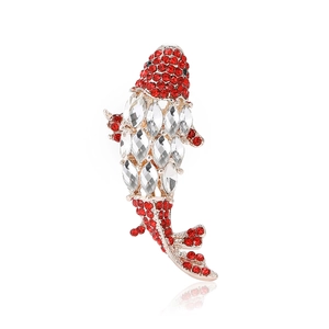 Elegant koi fish brooch with rose gold plating and red crystals for women's suits