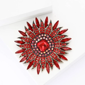 Exquisite luxury red sunflower brooch with crystals for elegant women dresses