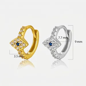 Evil eye hoop earrings in gold and silver finish with blue and white zircon stones