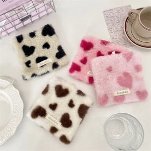 Square plush heart coasters set for home coffee table decoration and heat insulation