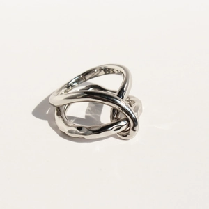 Brass Gold Plated Knot Ring Intertwined Double Layer Geometric Textured Hammered Minimalist Jewelry For Women Men