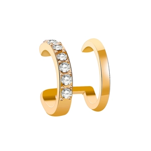 Double-layered golden ear cuff with sparkling zircon stones in a minimalist C-shape design
