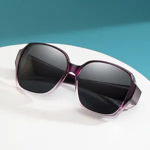 Oversized polarized fit-over sunglasses in purple gradient frame for prescription glasses