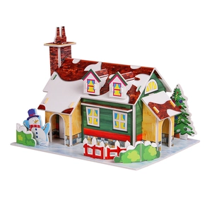 3D Christmas house paper puzzle model with snowman and Christmas tree for kids DIY