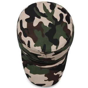 Classic woodland camouflage cadet cap with a flat top and durable canvas brim for outdoors