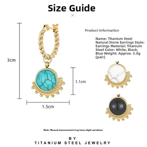 Detailed size specifications for gold starburst earrings with inlaid natural stones