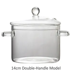 14cm borosilicate glass pot with lid and double handles for noodles and soup