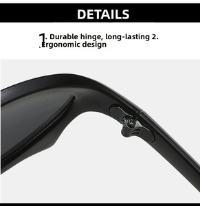 Macro view of sturdy metal hinge and ergonomic design on black Y2K steampunk sunglasses