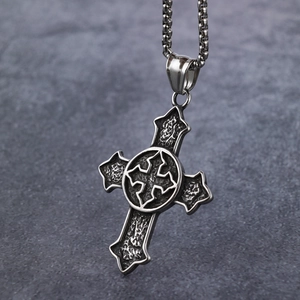 Collier Pendentif Double Croix Vintage Acier Inoxydable Gothique Hip Hop Rétro Punk Médiéval Bijoux Hommes Femmes
