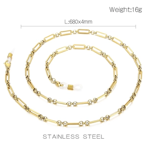 Détails de la chaîne de lunettes en acier doré 16g, 680x4mm avec embouts silicone