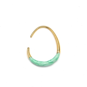 Detail of 18K gold titanium steel earrings with green marble enamel drip oil finish