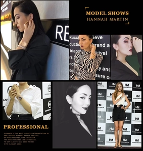 Lifestyle shots of Hannah Martin gold watch and jewelry set on models in diverse settings