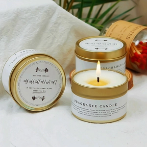 Golden tin scented candle with white soy wax and natural plant essential oils