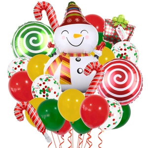 Merry Christmas balloon set with snowman, candy cane, and festive latex balloons