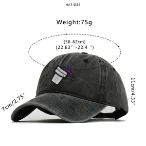 Gray vintage washed baseball cap with ice cream embroidery and size measurements