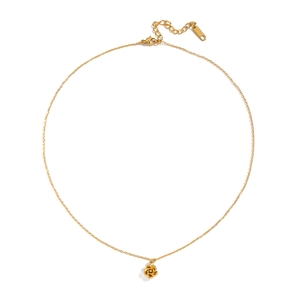Elegant gold camellia flower pendant necklace in polished stainless steel for women