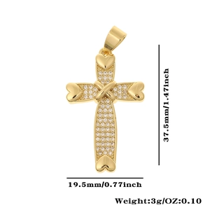 Detailed size chart of gold cross pendant with dimensions in mm and weight in g