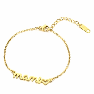 Polished gold stainless steel mama heart bracelet with adjustable lobster clasp