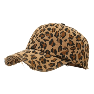 Vintage leopard print baseball cap with distressed edges and a classic curved brim