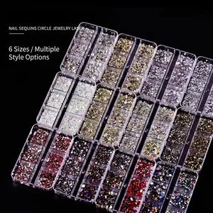 Nail Art Rhinestones Flatback Glass Gems Mixed Sizes Manicure Decoration Colorful Crystal Charms DIY Crafting Accessories Gridded Box