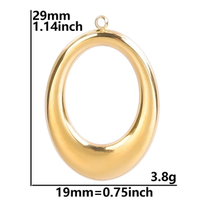 Detailed view of oval gold titanium steel pendant with precise size and weight measurements