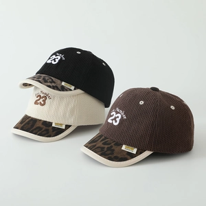 Kids knitted baseball caps with leopard print brim and 23 embroidery in three colors