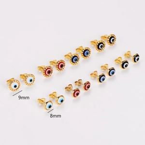 Round Evil Eye Stud Earrings Crafted From 304 Stainless Steel Turkish Protection Fashion Jewelry Unisex Style