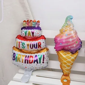 Mini macaron rainbow ice cream and three-layer birthday cake foil balloons set