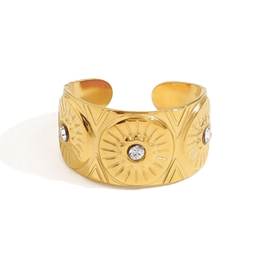 Golden sunburst sunflower open ring with sparkling crystal inlay for women
