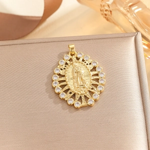 Goldener Jungfrau Maria Anhänger mit glitzernden Zirkonia Kristallen für Damen Schmuck