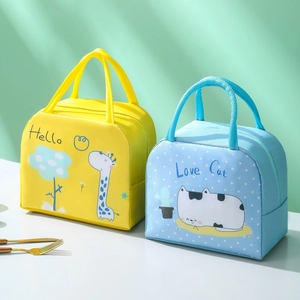 Insulated cartoon lunch bags with cute giraffe and cat patterns for school and work