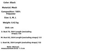 Size chart detail for black 3D flower mermaid camisole dress with length measurements