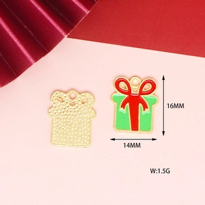 Detailed views of a Christmas gift box alloy charm with dimensions and weight specs