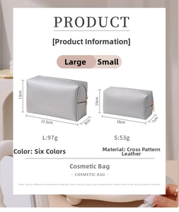 Detailed size specifications for octagonal faux leather makeup bags in small and large