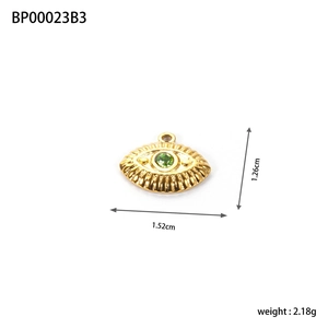 Detailed size specifications of 18K gold plated evil eye pendant with green stone