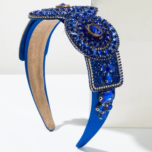 Baroque royal blue velvet headband with sparkling crystals and rhinestones for party wear