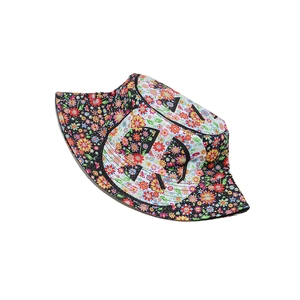 Adult floral sun hat with vibrant peace symbol patterns for a trendy summer hip hop look