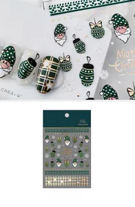 Stickers ongles Noël 3D KX-289 avec dorure, motifs Père Noël, flocons et nœuds dorés