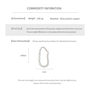 Detailed size specifications for the multilayer glass pearl necklace with copper clasp