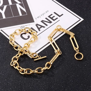 Detail of gold OT toggle clasp necklace with mixed chunky and rectangle chain links