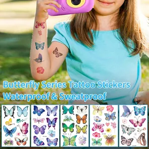 Butterfly Temporary Tattoo Stickers Waterproof Sweatproof Watercolor Colorful Floral Body Art For Kids Women