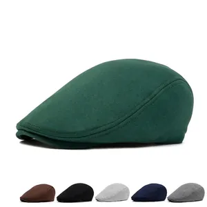 Classic cotton newsboy cap in dark green with multi-color options for autumn and winter
