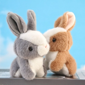 Cute realistic plush bunny keychain accessories in grey and brown for backpacks